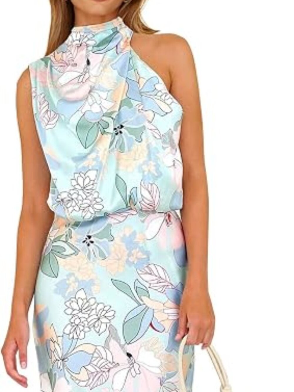 Pretty Garden Sleeveless Floral Midi Dress in Light Blue Medium